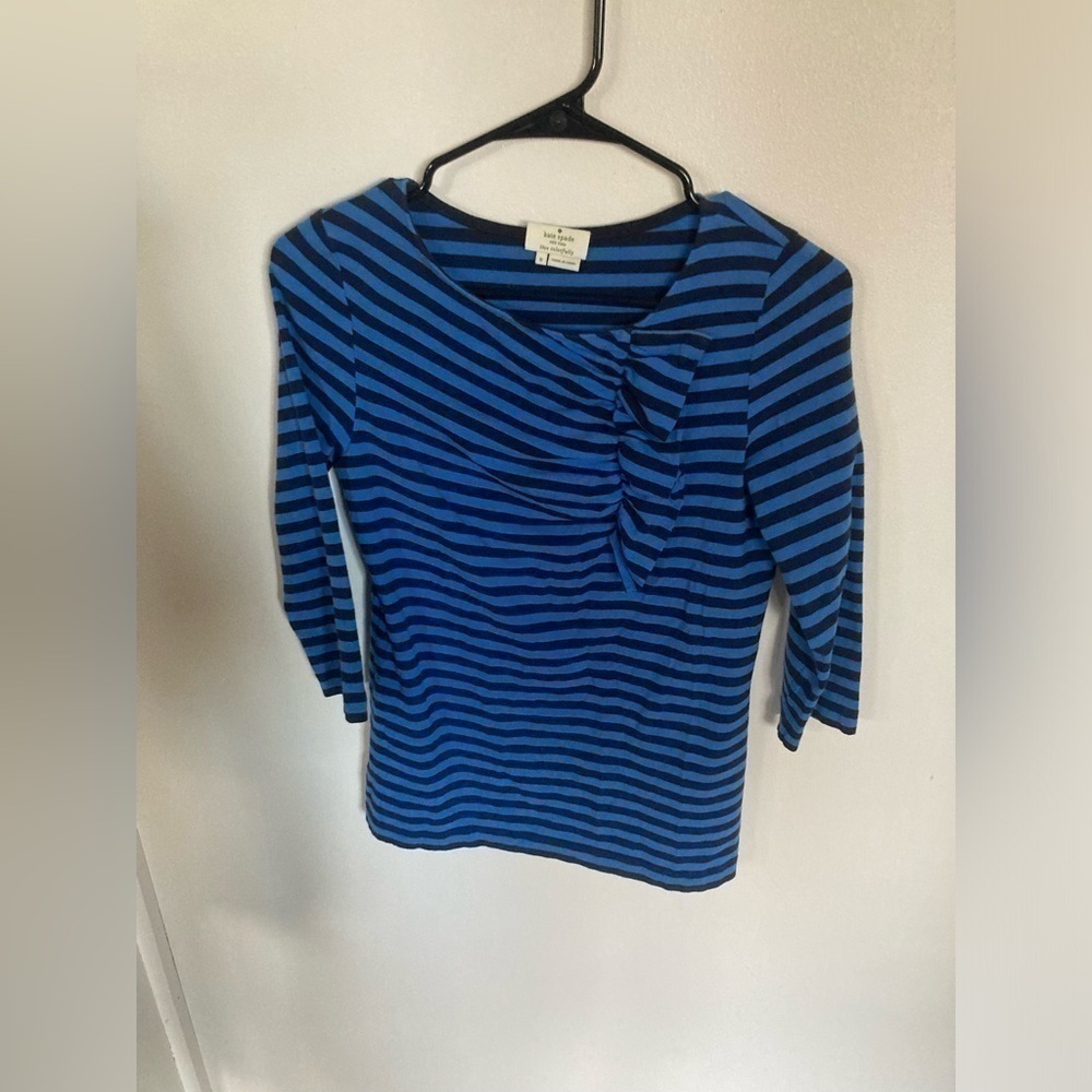 Kate Spade blue & black striped long sleeve top in size small